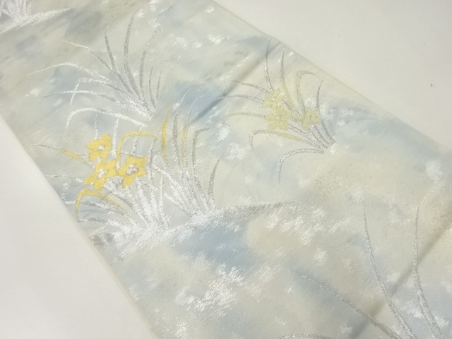 アンティーク　草花模様織出し袋帯（材料）